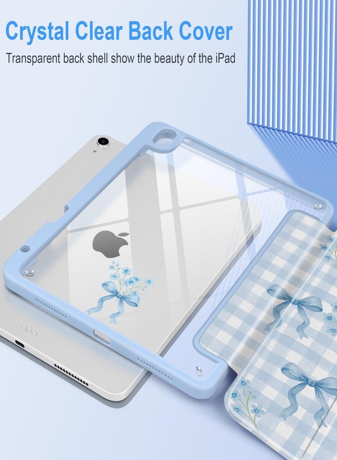 TWOLSKOO Case for iPad Air 11-inch (M3 2025 / M2 2024), Clear Acrylic Back with TPU Bumper, Pencil Holder, Trifold Stand, Auto Sleep/Wake, Blue Gingham Bows - Image 3