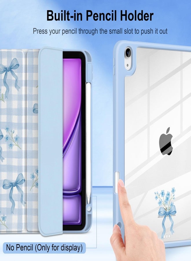 TWOLSKOO Case for iPad Air 11-inch (M3 2025 / M2 2024), Clear Acrylic Back with TPU Bumper, Pencil Holder, Trifold Stand, Auto Sleep/Wake, Blue Gingham Bows - Image 5