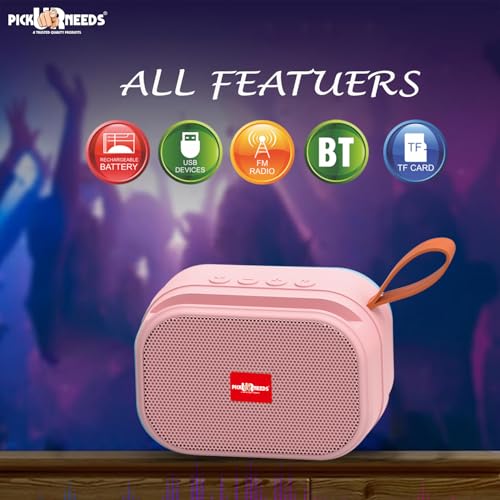 Pick Ur Needs Rechargeable Wireless Bluetooth Speaker 2 Side Bass Loudspeaker with USB/TF Card Support Portable 5 W (Pink) - Image 4