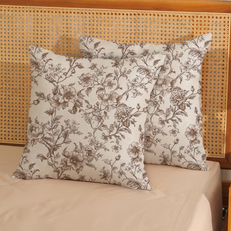 GOLIANDA Brown Pillow Covers 18x18 Set of 2 Brown and Cream Floral Chinoiserie Throw Pillows Vintage Rustic Toile Flower Decorative Pillow Cases Outdoor Chinoiserie Decor Cushion Case for Couch Sofa - Image 2