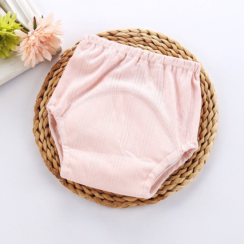 Rib children's waterproof learning pants four-layer gauze infant training pants breathable washable cloth diapers baby diapers Pink 80 yards - Image 1