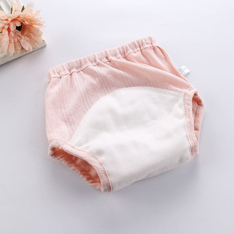 Rib children's waterproof learning pants four-layer gauze infant training pants breathable washable cloth diapers baby diapers Pink 80 yards - Image 3