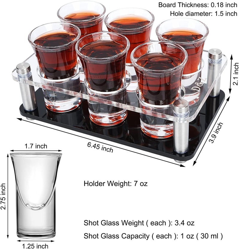 DZ Shot Glass Set of 6 with Serving Tray, Stylish and Modern Holder for Drinking, Serving, Display and Storage, 1 oz (30 ml) Tasting Glass for Restaurant, Bar, Family Gathering, Handy Party Tool - Image 2