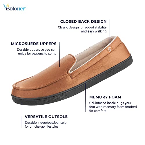 isotoner Men's Indoor/Outdoor Microsuede Moccasin Slippers with Memory Foam Comfort, Dark Chocolate, 9.5-10.5 - Image 2