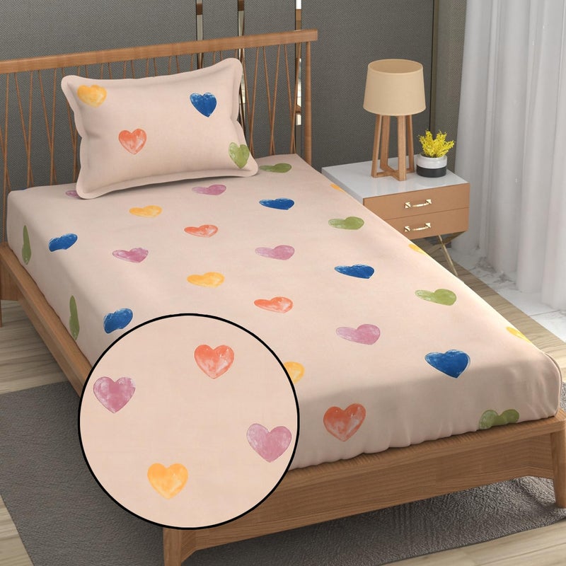 FRESH FROM LOOM Floral Print 240 TC Single Bed Bedsheet Microfiber Anti Fade 1 Pillow Covers Size 60 x 90 Inch HeartBrown - Image 1