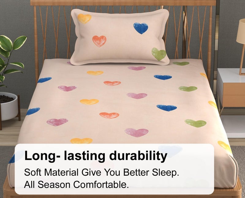 FRESH FROM LOOM Floral Print 240 TC Single Bed Bedsheet Microfiber Anti Fade 1 Pillow Covers Size 60 x 90 Inch HeartBrown - Image 2