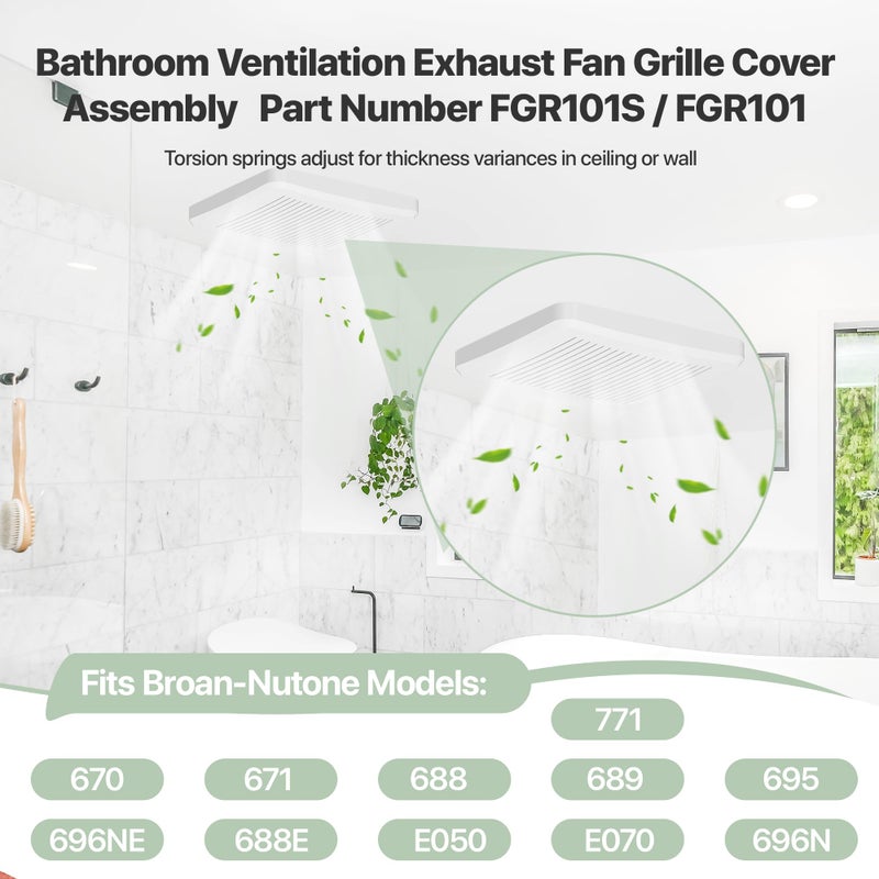 SurpLee FGR101S / FGR101 Bathroom Ventilation Exhaust Fan Grille Cover,Compatible with Broan-NuTone 670, 671, 688, 689, 695, 696N, 771, E050, E070, Fits 7-1/2" x 7-1/4" housings (1 Pack) - Image 3