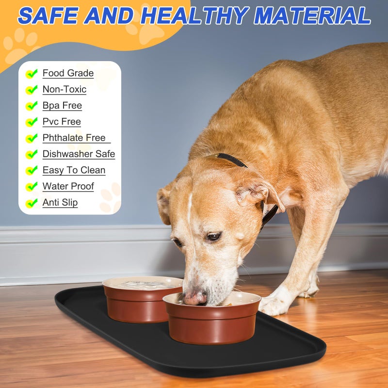 SMILOOL Silicone Pet Feeding Mat with Raised Edge for Food and Water, Dog Bowl Mats, Cat Bowls Placemat with High Lip for Floor Waterproof, Rubber Tray for Cats and Dogs 24 x 16 x0.8 Black - Image 3