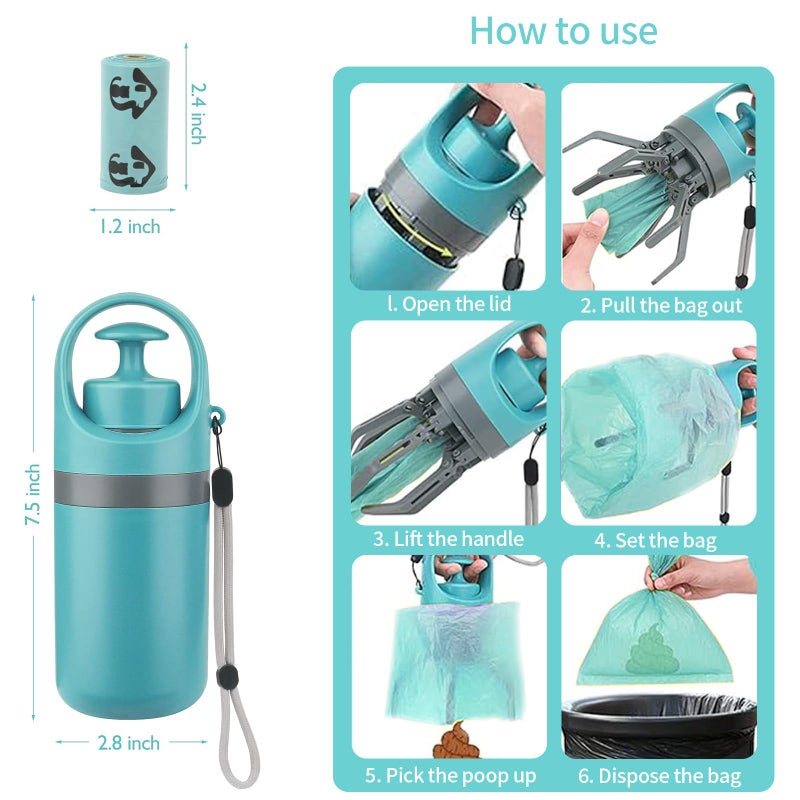 XPAPOV Dog Pooper Scooper, Portable No Touch Poop Scooper for Small Medium Large Dogs, Dog Waste Pick-up Cleaner with 15PCS Bag Attachment and Leak-Proof Waste Storage Container - Image 4