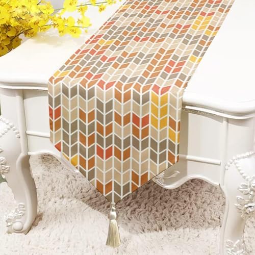 BRICK HOME Geometrical Printed Poly Cotton 4 Seater Table Runner and Bed Runner ( 13 X 60 Inches with Tassel ), X-Small, Metal Grey - Image 1