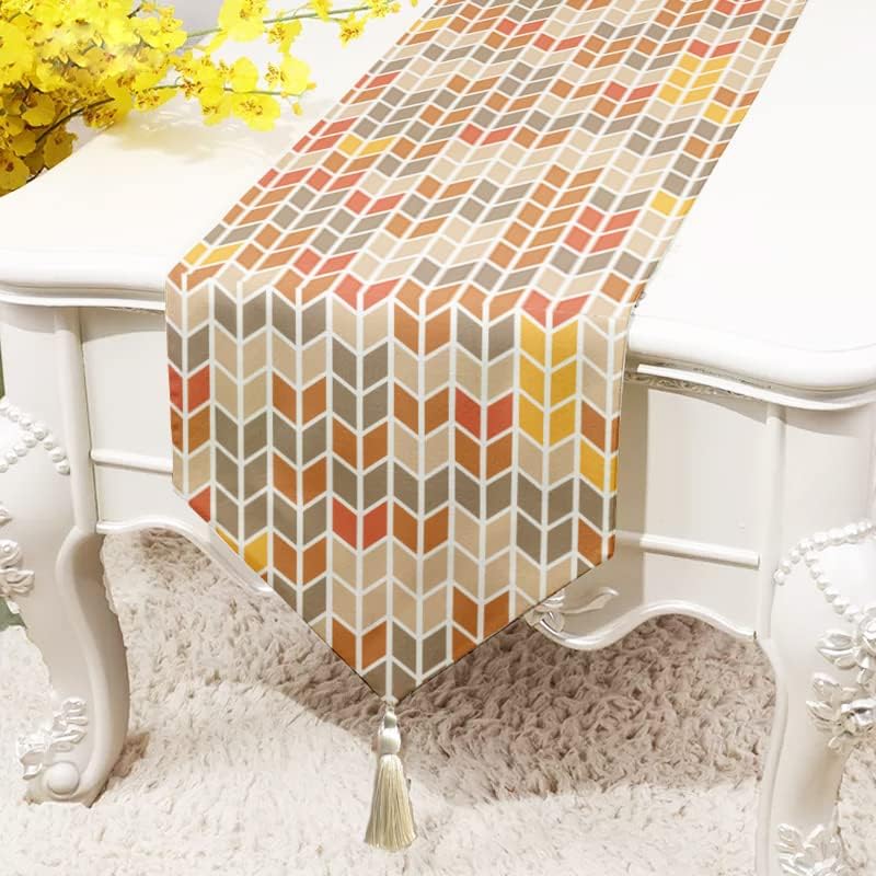 BRICK HOME Geometrical Printed Poly Cotton 4 Seater Table Runner and Bed Runner ( 13 X 60 Inches with Tassel ), X-Small, Metal Grey - Image 2