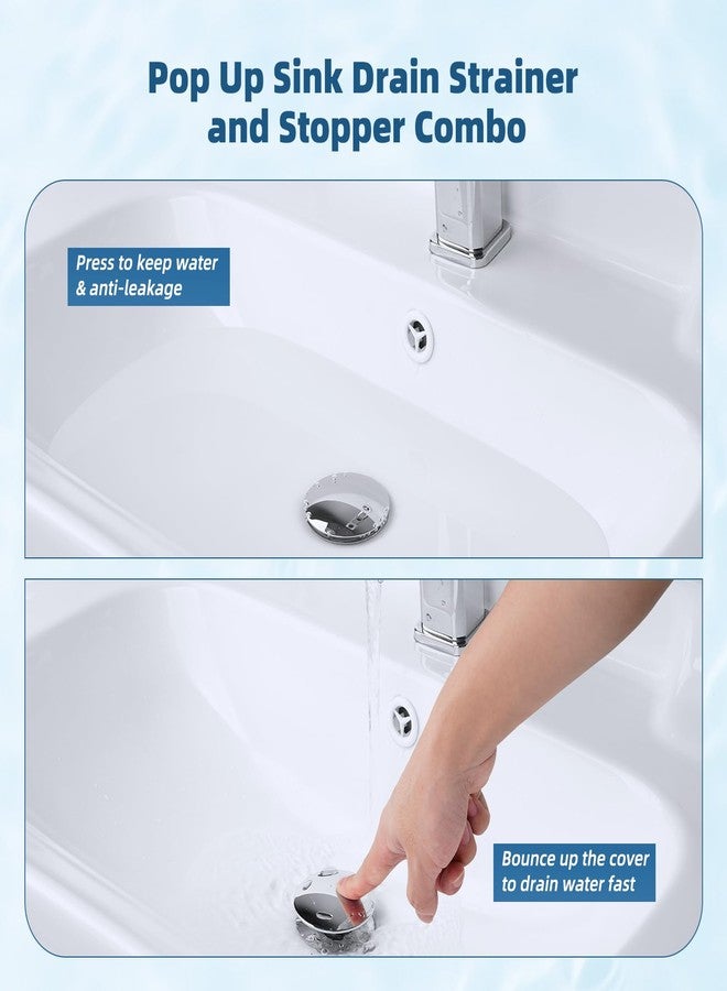 Hibbent Upgraded 3 in 1 Bathroom Sink Drain Strainer, Universal Pop Up Sink Stopper with Big Push Cap, Anti-Clogging Metal Filter Basket,Sink Plug with Hair Catcher for 1.1''~2.36'' Basin, Chrome - Image 5