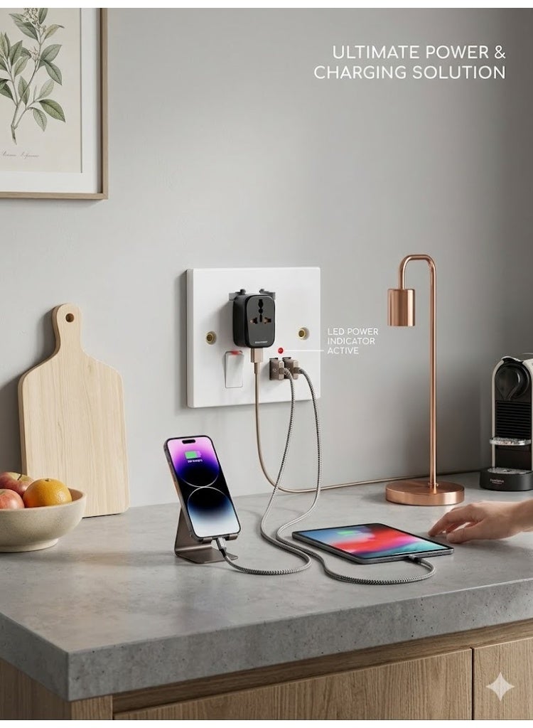 Universal Wall Socket with Dual USB Ports – 250V Multi-Standard Electrical Outlet with Integrated Switch and LED Indicator - Image 2