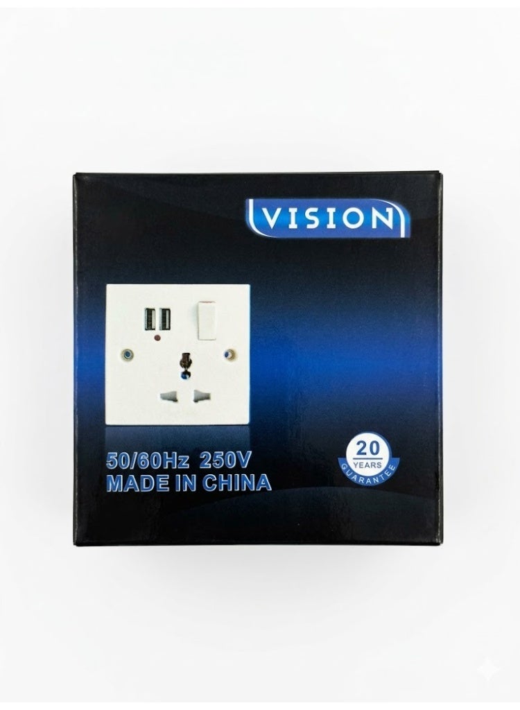 Universal Wall Socket with Dual USB Ports – 250V Multi-Standard Electrical Outlet with Integrated Switch and LED Indicator - Image 3