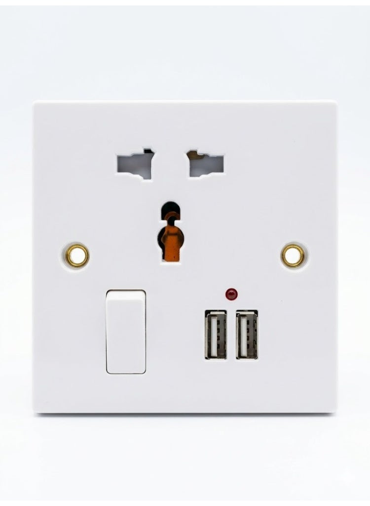 Universal Wall Socket with Dual USB Ports – 250V Multi-Standard Electrical Outlet with Integrated Switch and LED Indicator - Image 1