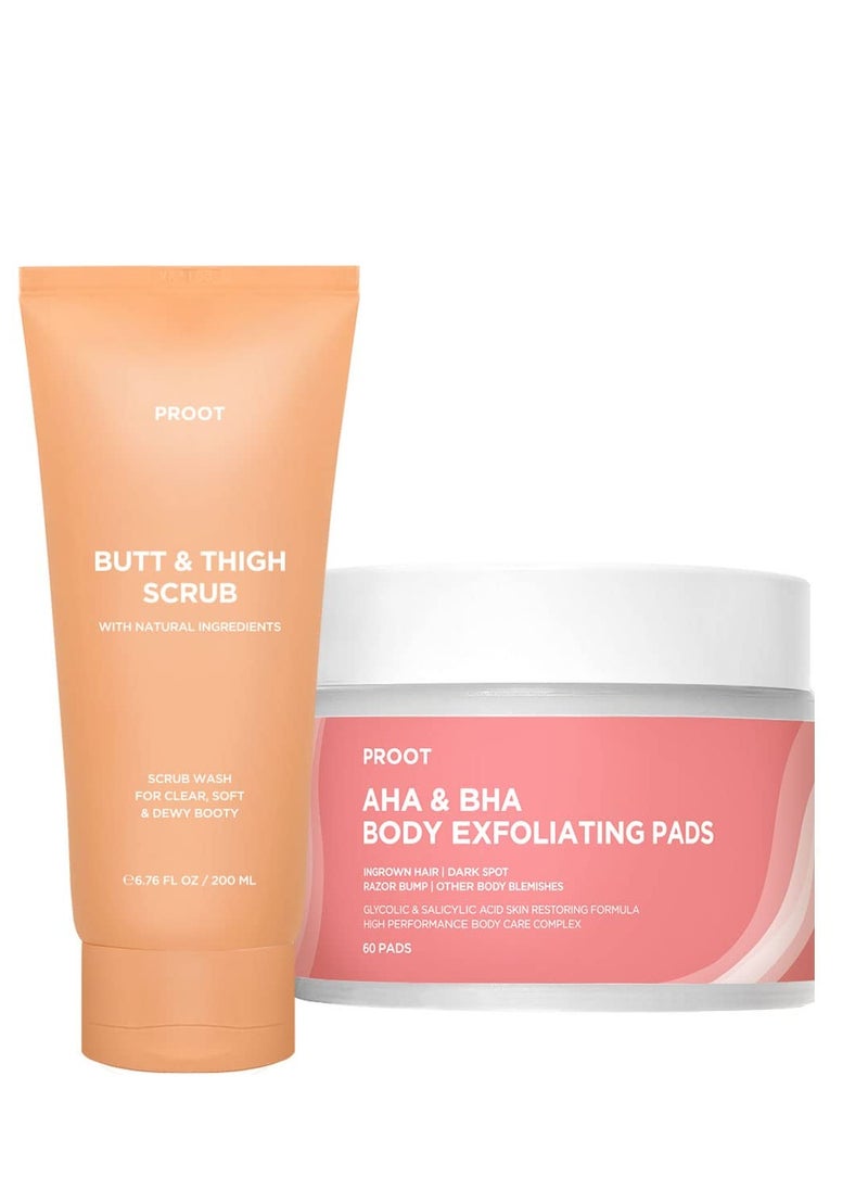 Proot - Butt Scrub Wash + Ingrown Hair Pads Bundle | Exfoliating Booty Scrub Wash and Cotton Pads for KP Bumps, Strawberry Skin, Ingrown Hairs, Butt Acne and Other Body Blemishes - Image 1
