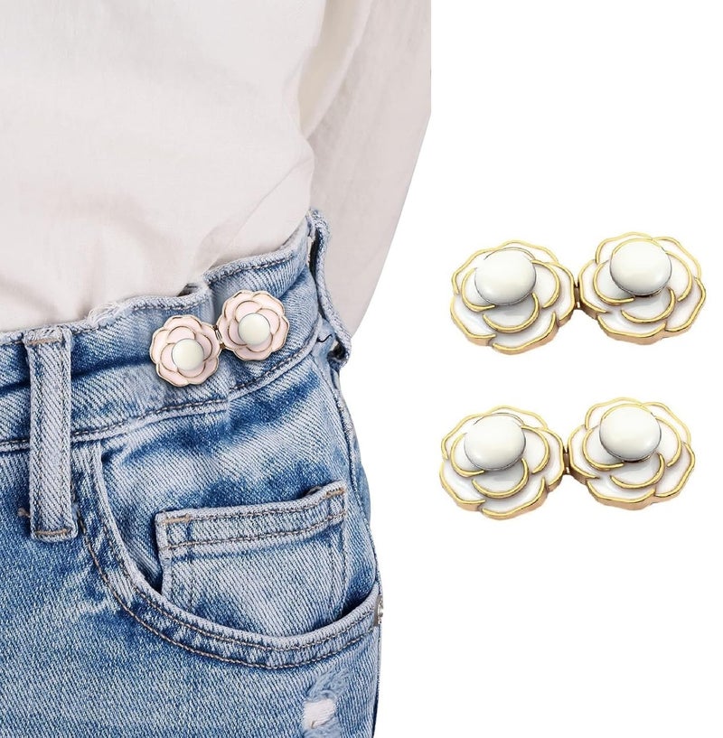ZURATO 2pc Set Hook Waist Tightener Button for Jeans, Adjustable Waist Button Set, Button for Jeans to Make Tighter, Instant Jeans Button Pins for Pants Jeans Skirts, No Sewing Required (White) - Image 1
