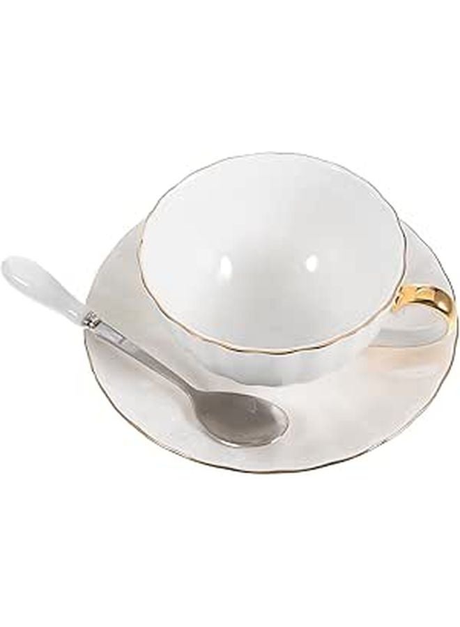 Vintage Style Porcelain Coffee Cup and Saucer Set 220ml Bone China with Gold Trim - Image 1
