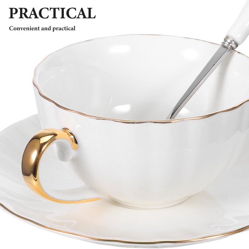 Vintage Style Porcelain Coffee Cup and Saucer Set 220ml Bone China with Gold Trim - Image 4