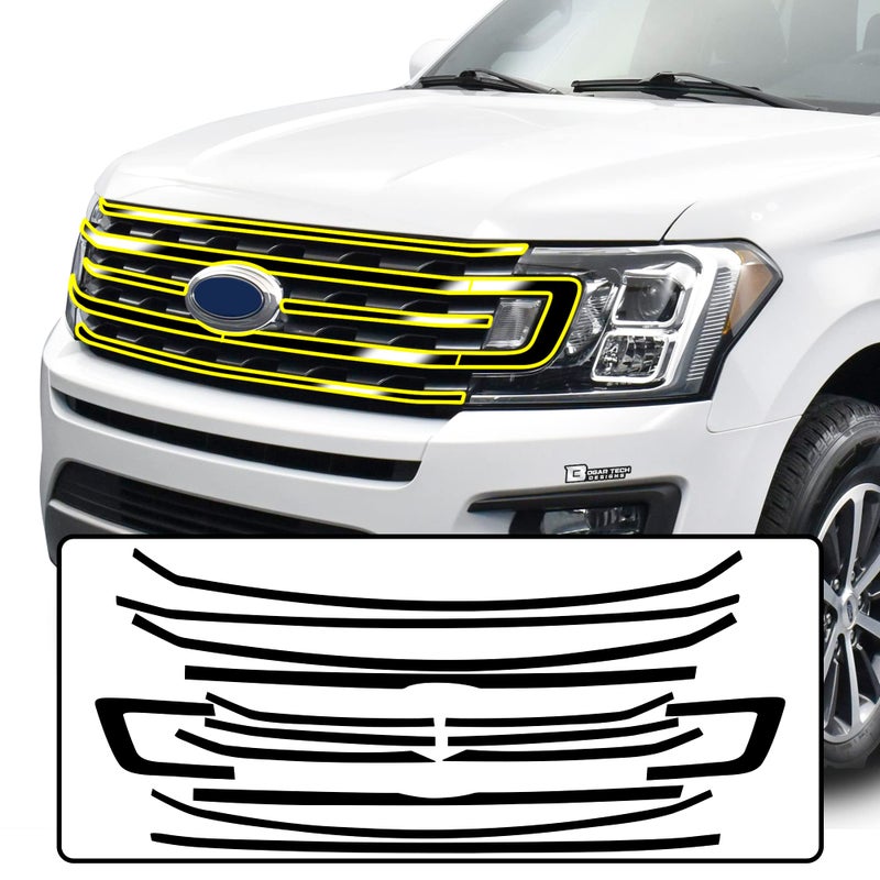 BOGAR TECH DESIGNS Grille Front Bumper Chrome Delete Sticker Decal Vinyl Film Replacement Compatible with Ford Expedition MAX 20182021 Gloss Black