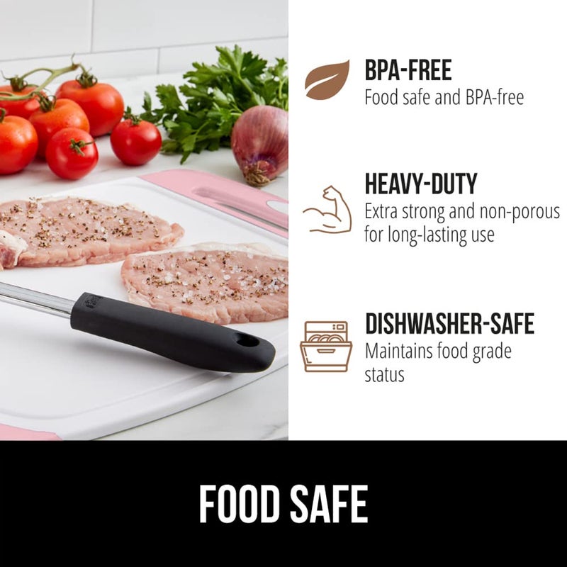 GORILLA GRIP BPA-Free Reversible Kitchen Cutting Board Set of 3, US Designed, Nonporous, Juice Grooves Catch Liquid, Slip Resistant Border, Dishwasher Safe, Durable Large Food Chopping Boards, Pink - Image 5