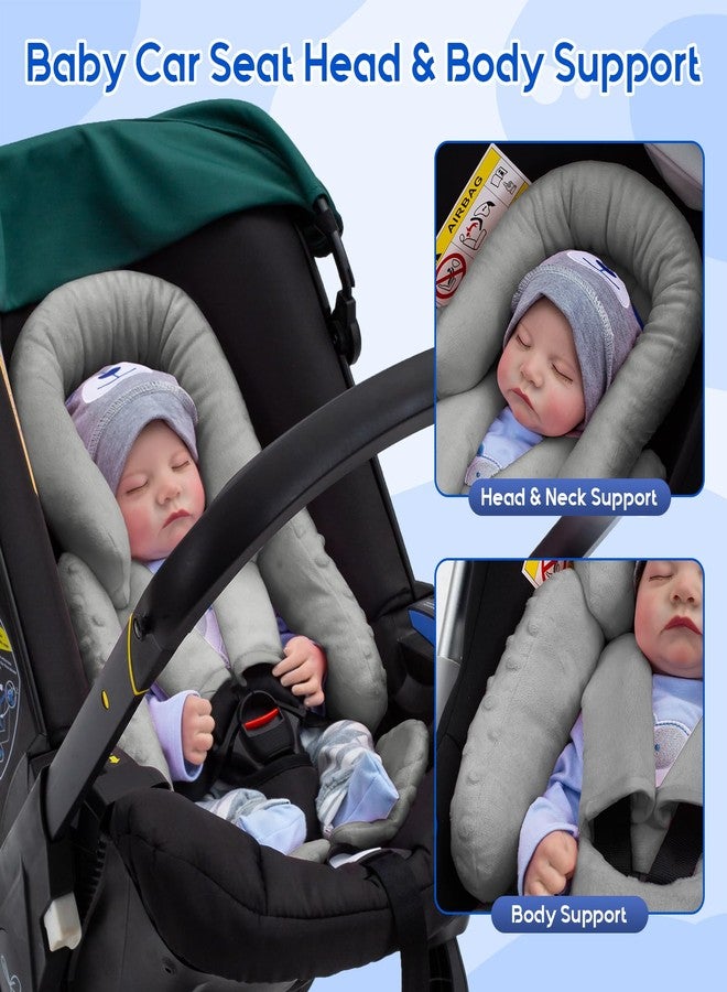 Kaseeous Baby Car Seat Head Support with Extra 3 Strap Covers, Thickened Carseat Head Support for Infant, Reversible Car Seat Insert for Newborn, Breathable Baby Car Seat Cushion with Filled Natural Cotton - Image 2