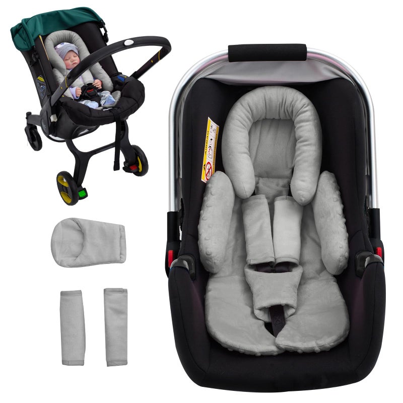 Kaseeous Baby Car Seat Head Support with Extra 3 Strap Covers, Thickened Carseat Head Support for Infant, Reversible Car Seat Insert for Newborn, Breathable Baby Car Seat Cushion with Filled Natural Cotton - Image 1