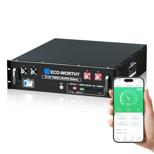 ECO-WORTHY 48V 100Ah LiFePO4 Lithium Battery, 5.12kWh Capacity, Server Rack Battery with Bluetooth, 6000 Cycles, 3U Chassis, Perfect for Off-Grid, Solar, Backup Power - Image 1