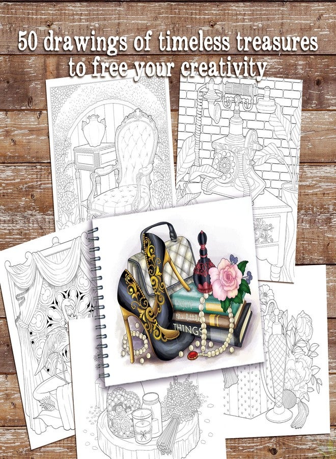 كولور إت كتاب تلوين للكبار من ColorIt: كنوز خالدة: تحف، قطع أثرية، وديكورات منزلية كلاسيكية، 50 رسمة أصلية، غلاف حلزوني، مطبوع في الولايات المتحدة الأمريكية، غلاف مقوى مسطح، ورق ماص للحبر - Image 4