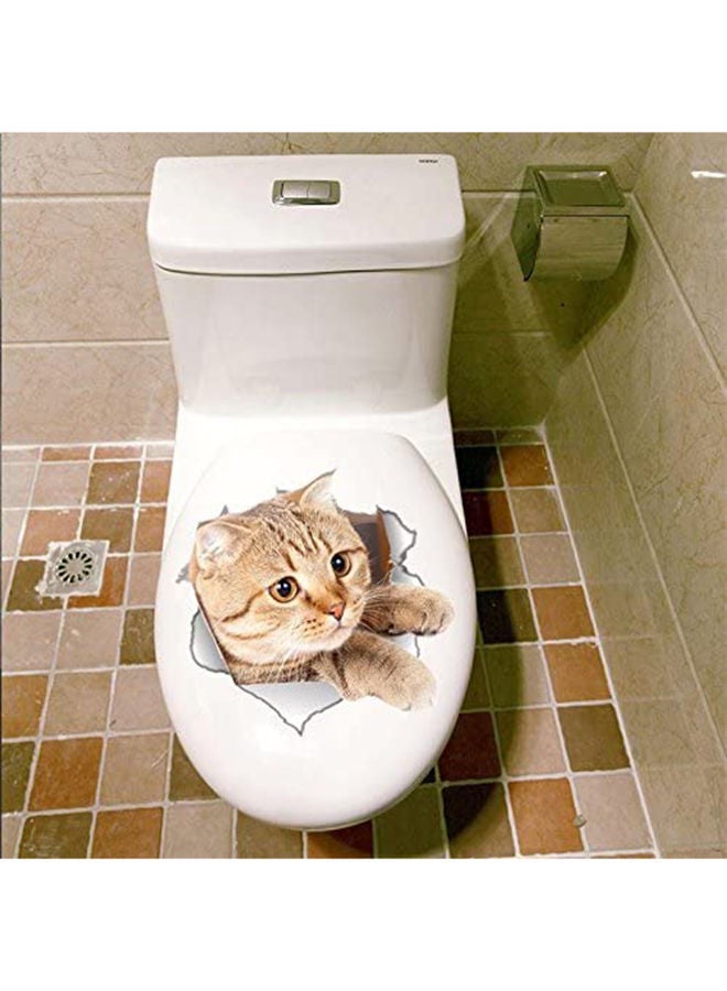 نيبمينينت ملصق 4D لمقعد المرحاض بتصميم قطة تكسر بني/أبيض/أسود 22 x 21سنتيمتر - Image 2