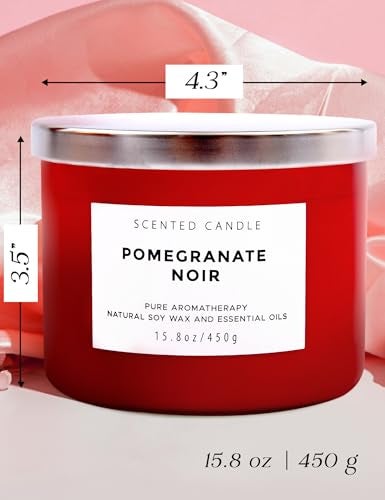 T H Pomegranate Noir Vanilla 3 Wick Candle | Highly Scented Natural Soy Candle 15.8 oz | Aromatherapy Stress Relief Candle Long Lasting & Clean Burn | Luxury Relaxing Gift for Home, Women & Men - Image 4