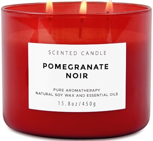 T H Pomegranate Noir Vanilla 3 Wick Candle | Highly Scented Natural Soy Candle 15.8 oz | Aromatherapy Stress Relief Candle Long Lasting & Clean Burn | Luxury Relaxing Gift for Home, Women & Men - Image 1