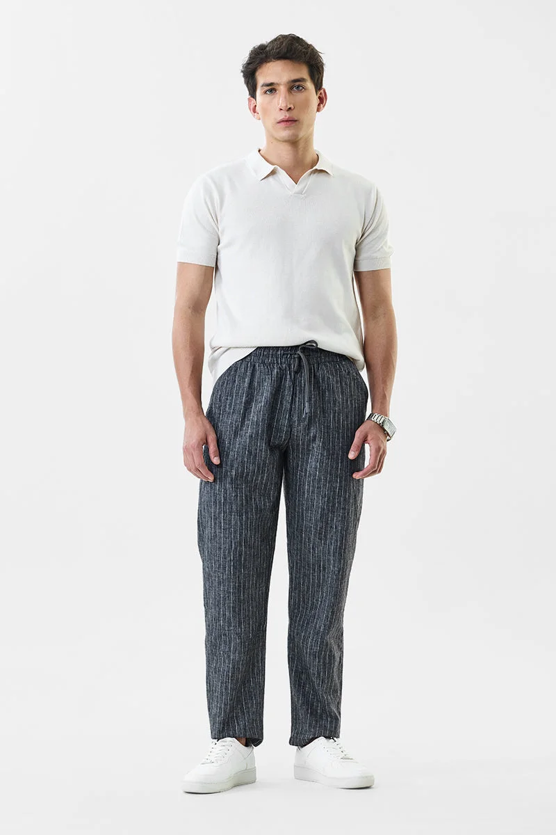 SNITCH Linen Blend Stripes Regular Fit Trousers