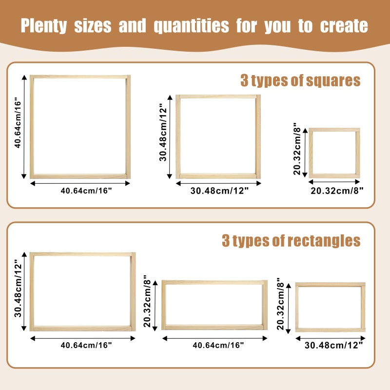 wdbg 6 Sets Stretcher Bars for Needlework with 100 Tacks for Women's Birthday Gifts,3 Sizes 12pcs Wooden Canvas Splicing Stretcher Bars Needlepoint Embroidery Stitch Frame Set for Crafts Art - Image 3