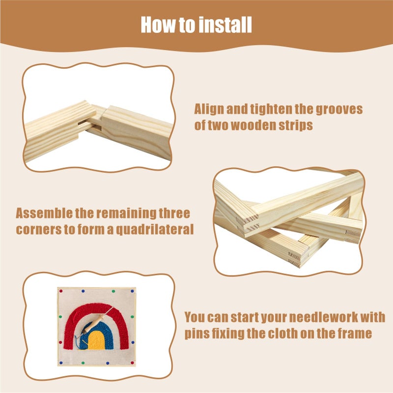 wdbg 6 Sets Stretcher Bars for Needlework with 100 Tacks for Women's Birthday Gifts,3 Sizes 12pcs Wooden Canvas Splicing Stretcher Bars Needlepoint Embroidery Stitch Frame Set for Crafts Art - Image 4