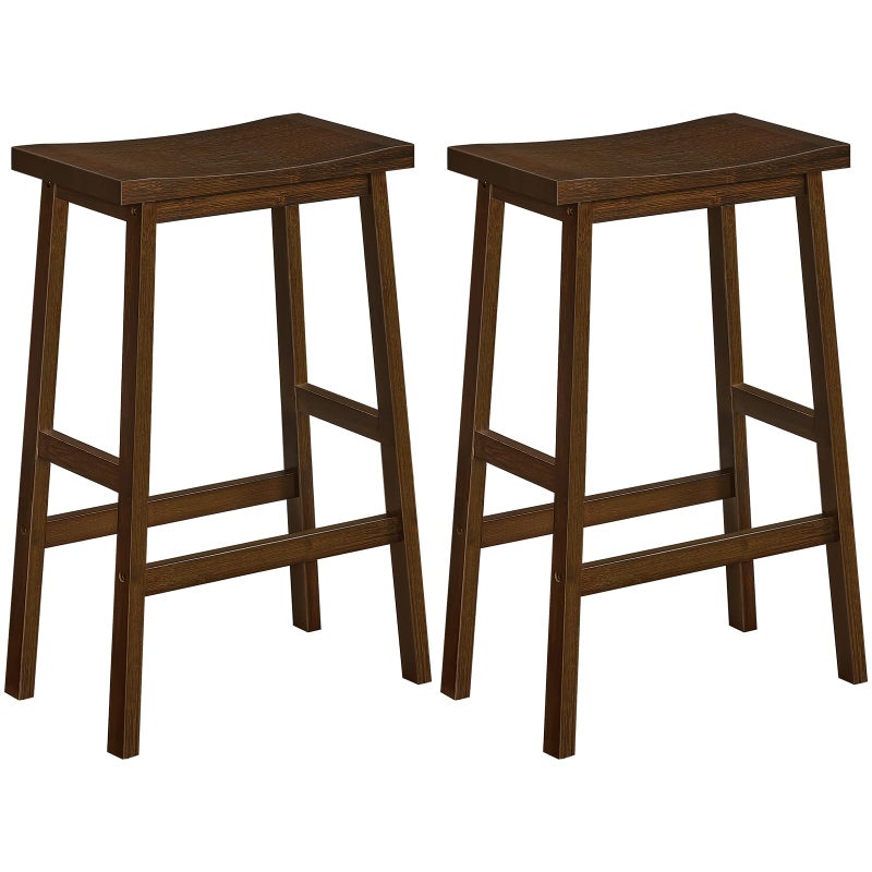 HOOBRO كرسي بار HOOBRO مجموعة من 2 كراسي بار من الخيزران 26 بوصة كراسي مطبخ مع مسند للقدم كراسي سرج لغرفة المعيشة غرفة الطعام حفلة نمط صناعي موكا MA03MD01G2