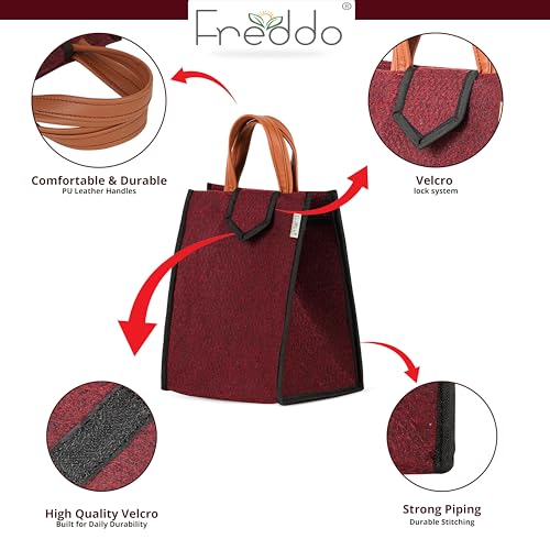 FREDDO-Lunch Bag for Office, School, Tiffin Pouch Bag, Hot & Cold Lunch Box Bags for Men and Women (Maroon) Pack of 1 Piece - Image 3