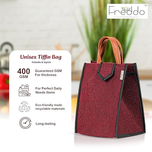 FREDDO-Lunch Bag for Office, School, Tiffin Pouch Bag, Hot & Cold Lunch Box Bags for Men and Women (Maroon) Pack of 1 Piece - Image 2