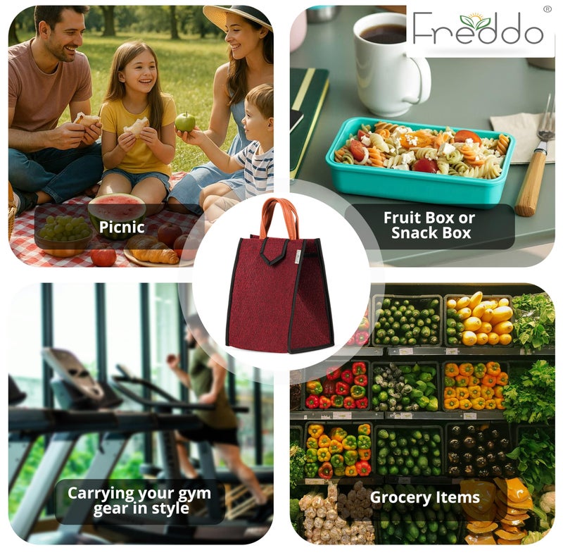 FREDDO-Lunch Bag for Office, School, Tiffin Pouch Bag, Hot & Cold Lunch Box Bags for Men and Women (Maroon) Pack of 1 Piece - Image 4