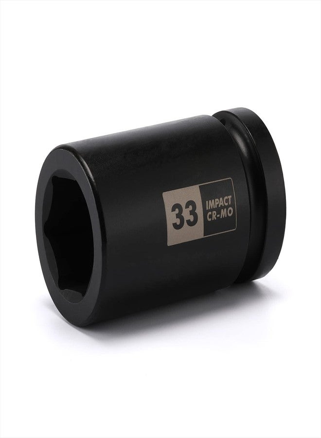 EMENTOL 1 Inch Drive Deep Spindle Axle Nut Impact Socket, CR-MO, 6 Point, Metric, Deep 6PT Impact Socket - 33mm - Image 1
