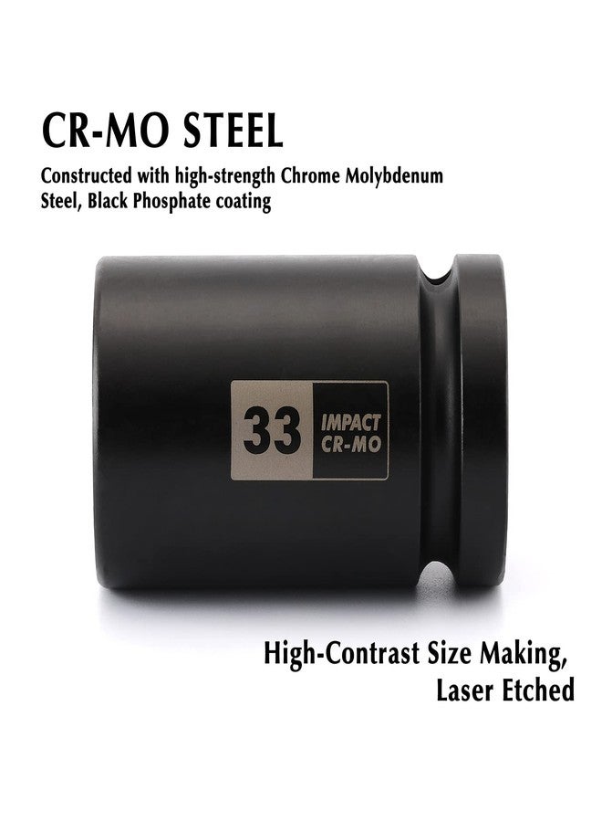 EMENTOL 1 Inch Drive Deep Spindle Axle Nut Impact Socket, CR-MO, 6 Point, Metric, Deep 6PT Impact Socket - 33mm - Image 3