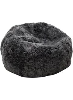 Poppins Home Ultra-Soft Luxury Faux Fur Round Bean Bag Chair Cover  Plush, Cozy & Oversized for Adults (93x92cm) (Dark Grey) 