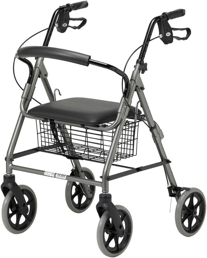 Homecraft Days Four Wheeled Rollator Walker with Cable Brakes Padded Seat and Backrest Underseat Basket Lightweight Foldable Aluminium Frame Lockable Brakes Walking Mobility Aid Swivel Wheels Ruby - Image 1