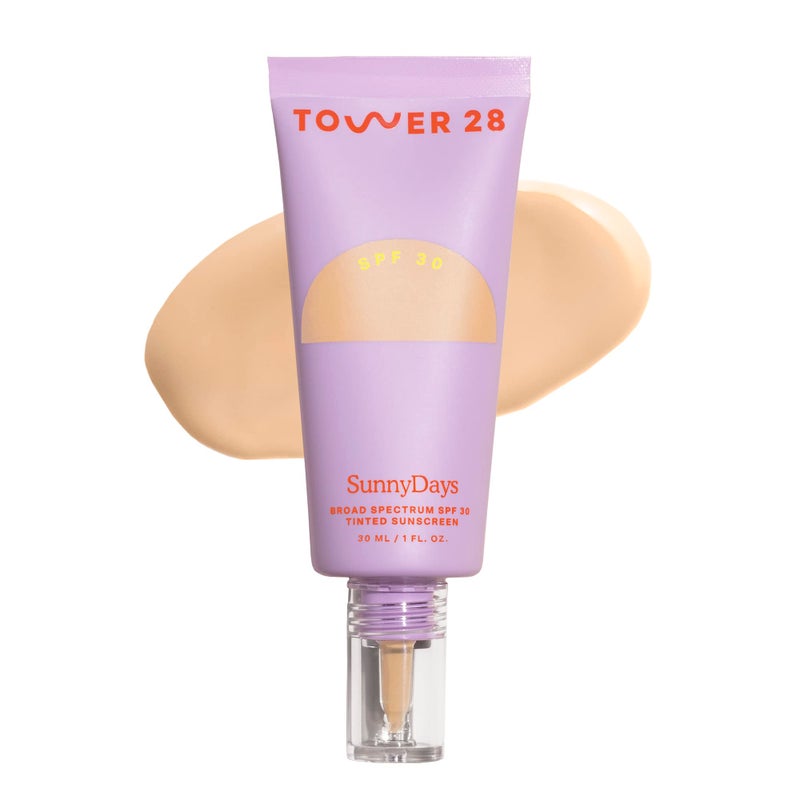 TOWER 28 واقي شمس معدني ملون SPF 30 من تاور 28 بيوتي - للبشرة الحساسة - حماية واسعة الطيف UVA/UVB 2 في 1 للوجه + أساس - ظل 15 ميلروز - فاتح مع درجات دافئة, 1 أونصة سائلة - Image 1