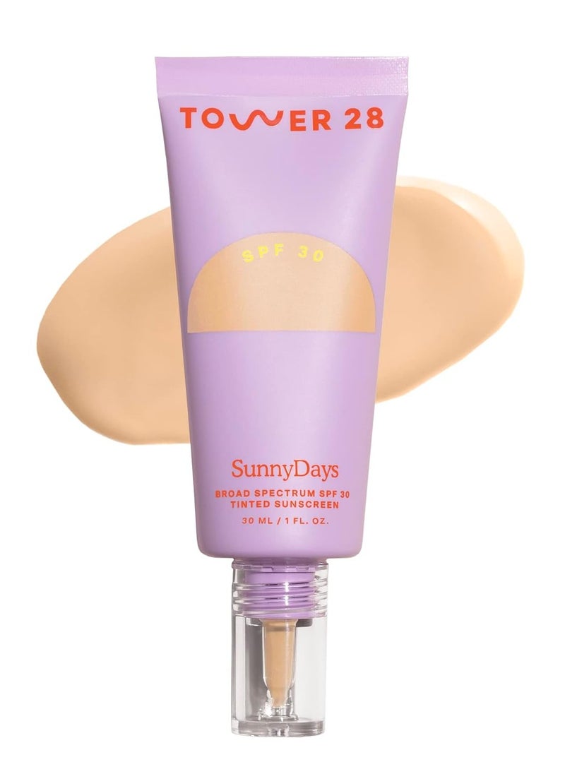 TOWER 28 Tower 28 Beauty SunnyDays SPF 30 Tinted Mineral Sunscreen - For Sensitive Skin - 2-in-1 Facial Broad Spectrum UVA/UVB Protection + Foundation - Shade 15 MELROSE - Light with Warm Undertones, 1 Fl Oz  - Image 1