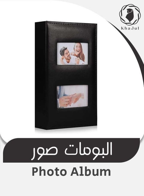 Leather Photo Album for 6-Inch Photos (10x15cm) 300 Photos Capacity, Handmade DIY Scrapbook, Horizontal Layout, Black