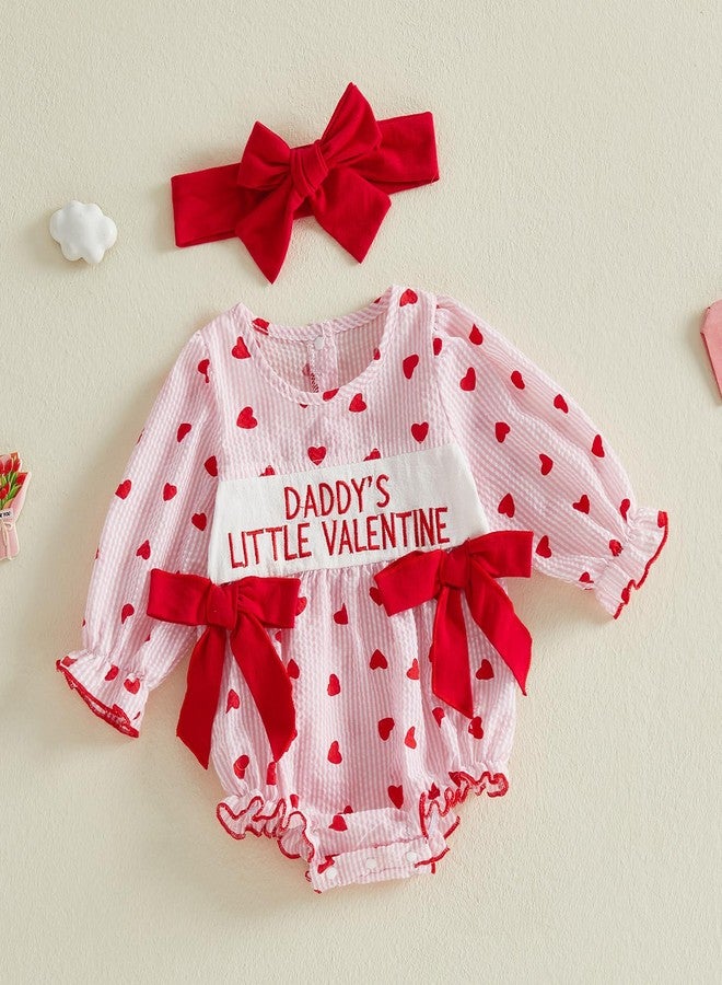 Ayalinggo Baby Girl Valentines Outfit Newborn Girl Daddys Little Valentines Bubble Romper Onesie Cute Spring Clothes (Daddys little valentines, 0-3 Months) - Image 2