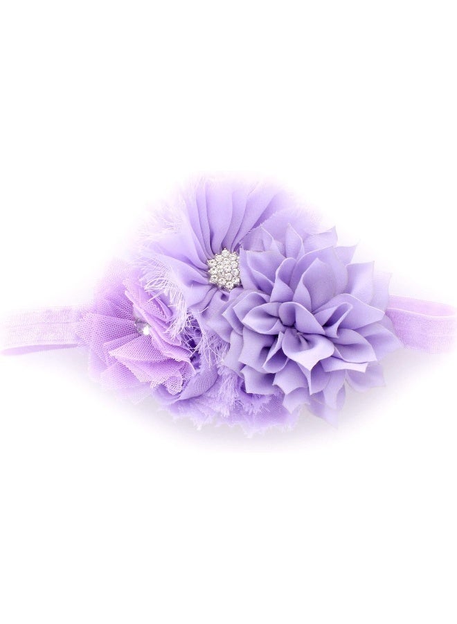 My Lello My Lello Headband Shabby Fabric Flower Cluster Baby - Infant - Toddler - Girl Stretchy Elastic Lavender  - Image 1