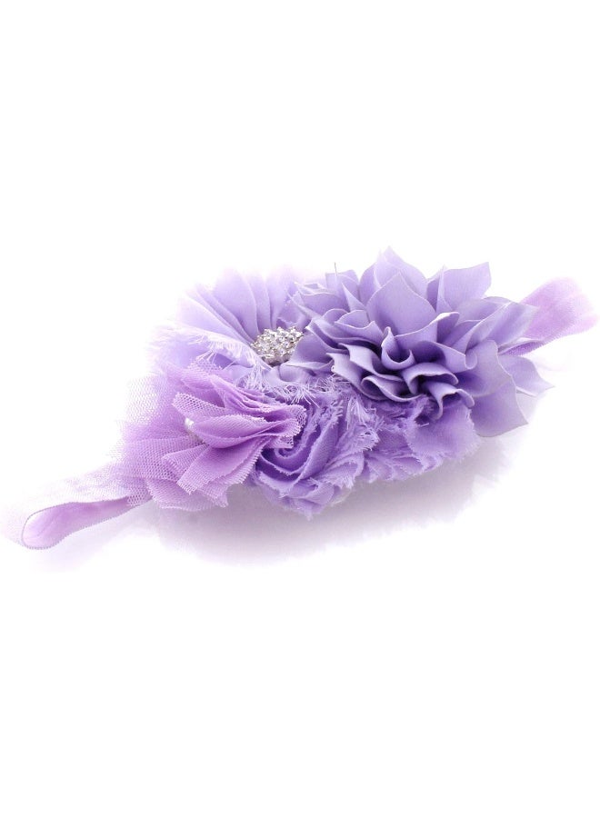 My Lello My Lello Headband Shabby Fabric Flower Cluster Baby - Infant - Toddler - Girl Stretchy Elastic Lavender  - Image 2