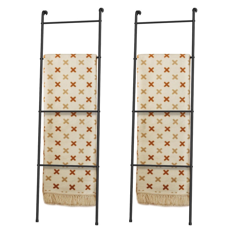 ABQ 2 Pack Blanket Ladder Outdoor Towel Rack for Pool, Decorative Metal Holder for The Living Room Bathroom, Black - Image 1